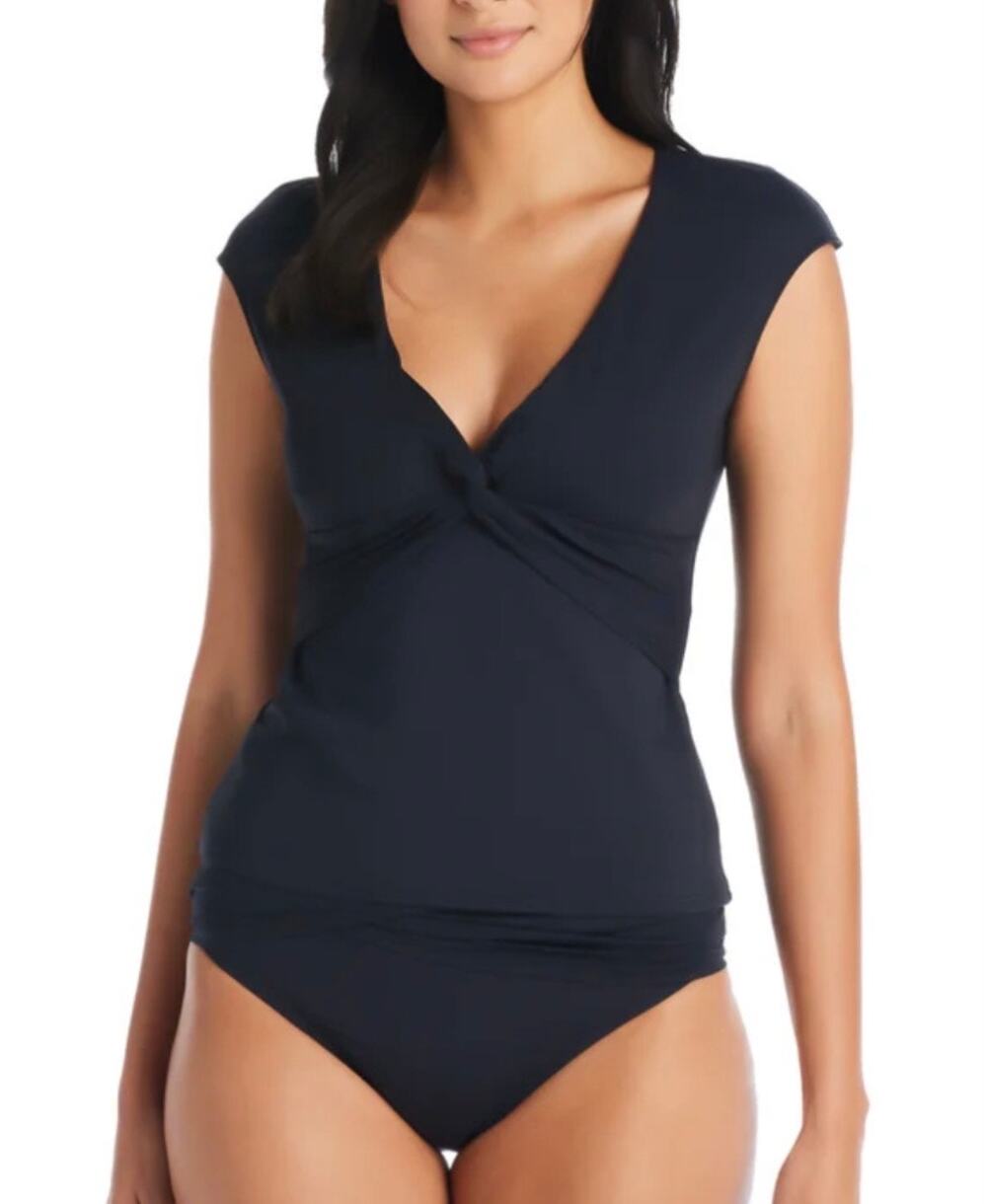 Bleu Rod Beattie Black Lets Get Twisted Cap Sleeve Tankini 4 NWT